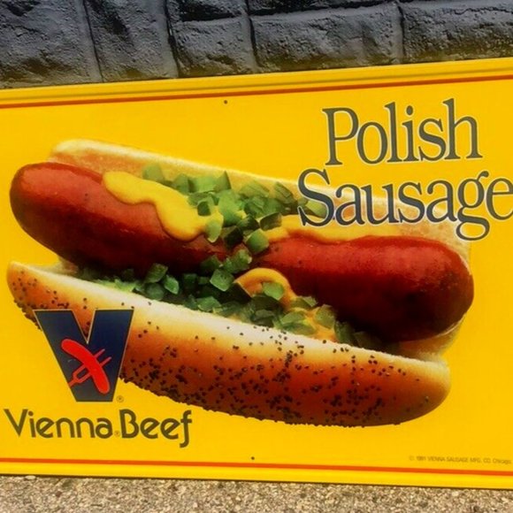 NOS Vienna Vintage Polish Sausage Metal Tin Sign 23x35 Advertising Chicago Beef - Picture 1 of 1